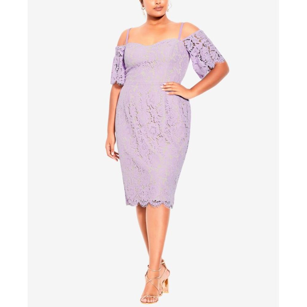 City Chic Trendy Plus Size Lace Whisper V Neck Bodycon Cotton Dress